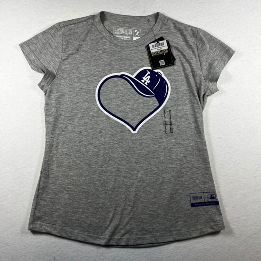 Baseballism Los Angeles Dodgers Heart Cap Graphic T-Shirt Gray Kids Large‎ NWT